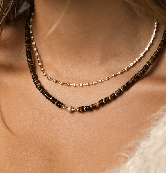 TIGER EYE AND DIAMOND GEMSTONE NECKLACE – SHAKTI | SHAKTI JEWELRY