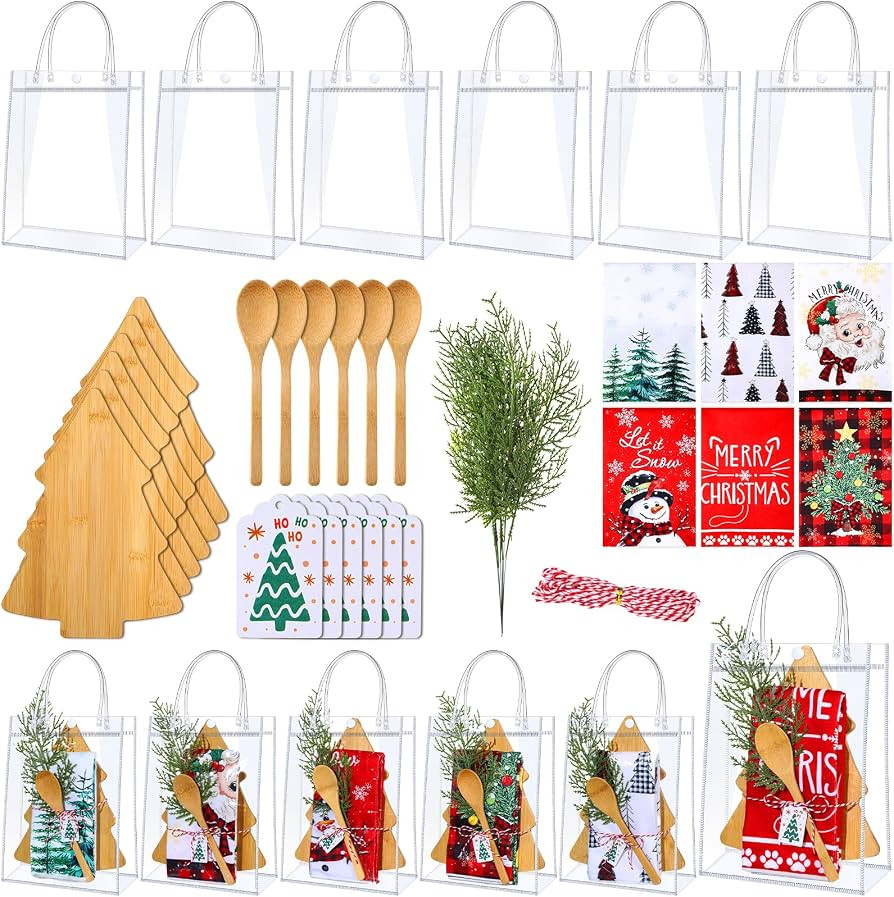 6 Set Christmas Kitchen Gift Set Xmas Bamboo Cutting Board, Christmas Tree | Amazon (US)