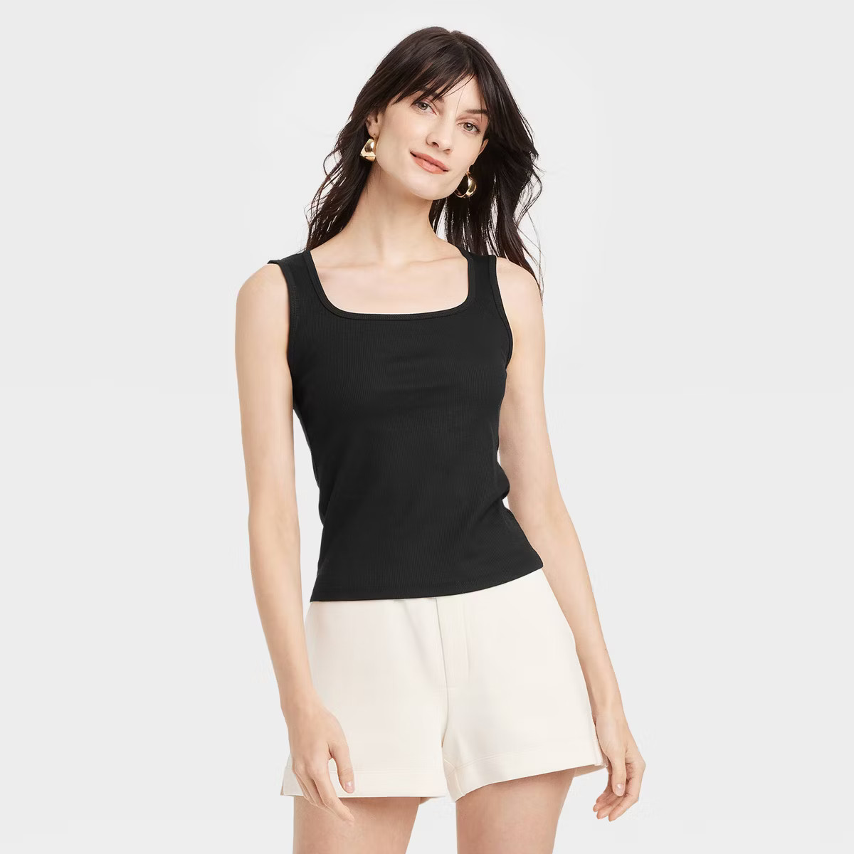 Women's Ribbed Tank Top - A New Day™ Black M: Cotton-Modal Blend, Squareneck, Sleeveless, Midwe... | Target