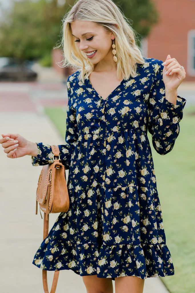 Find Your Love Navy Blue Ditsy Floral Dress | The Mint Julep Boutique