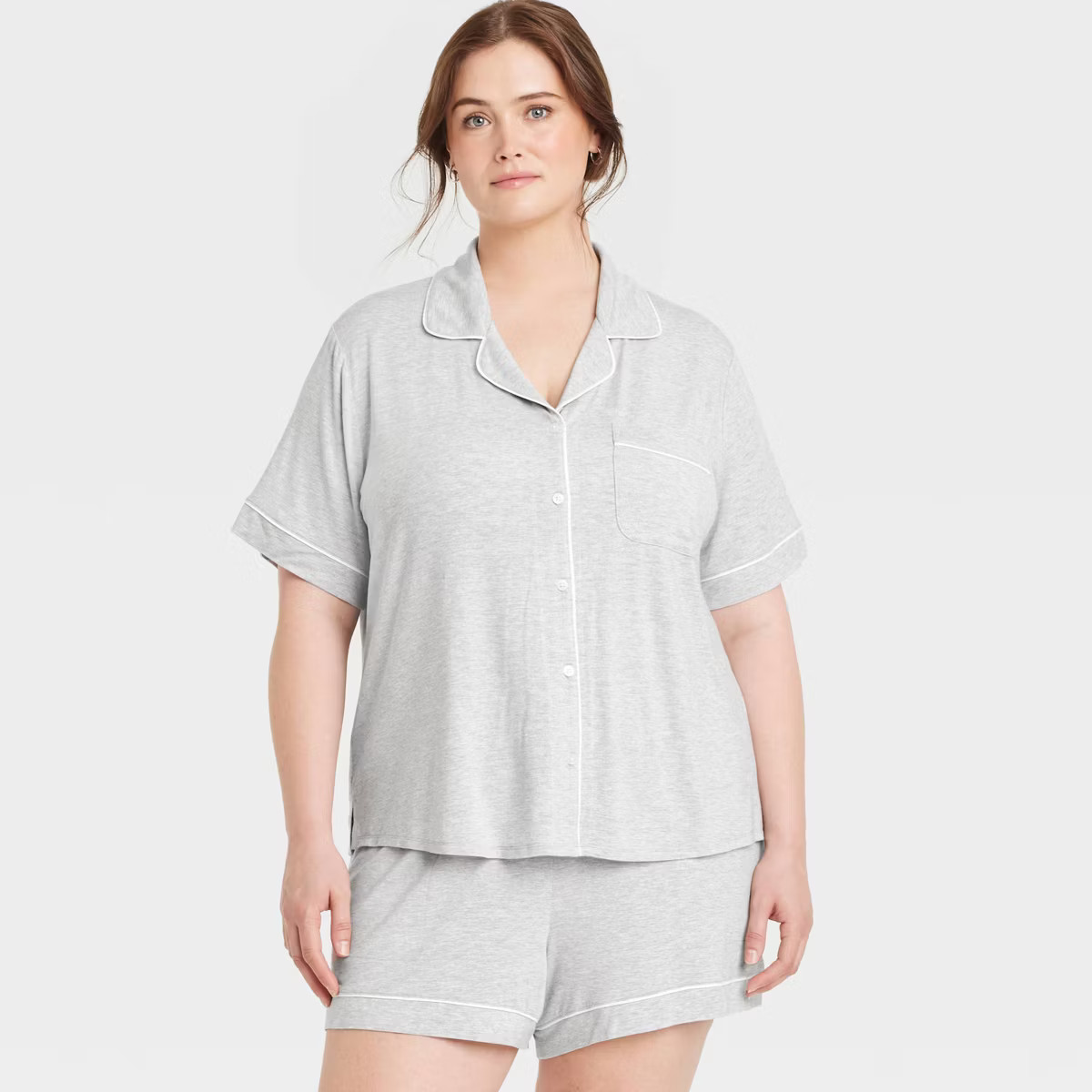 Women's Cloud Knit Modal Short Sleeve Notch Collar Top and Shorts Pajama Set - Auden™ | Target