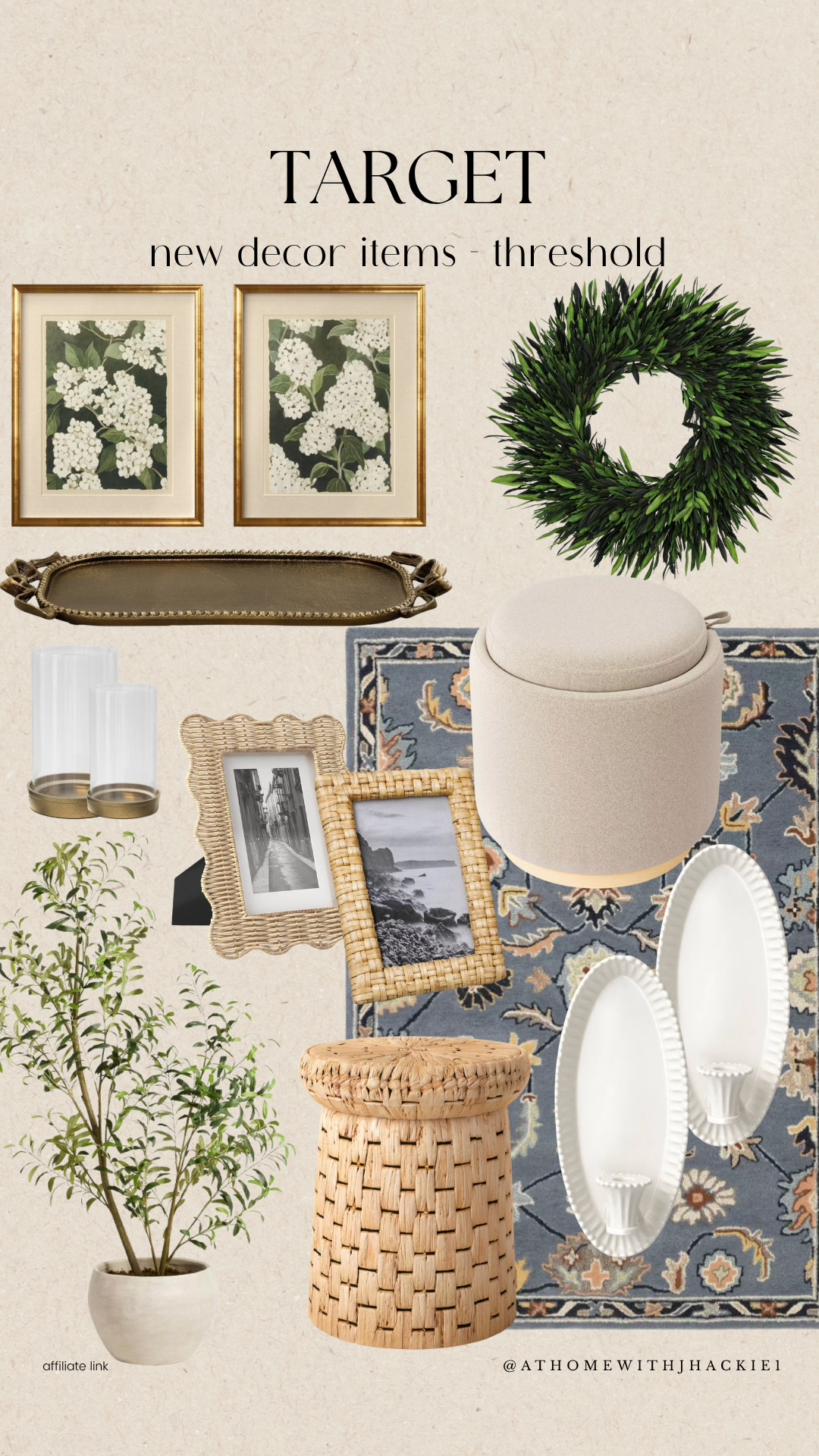 Target New Decor Items – Threshold, Threshold decor, Target Threshold collection, Target home decor, framed botanical prints, decorative wreath, brass tray, woven picture frames, decorative candles, neutral ottoman, washable area rug, white candle holders, woven stool, faux olive tree, decorative plates, neutral home styling, modern traditional decor, affordable home decor, Target finds, cozy home decor, entryway decor

#LTKHome