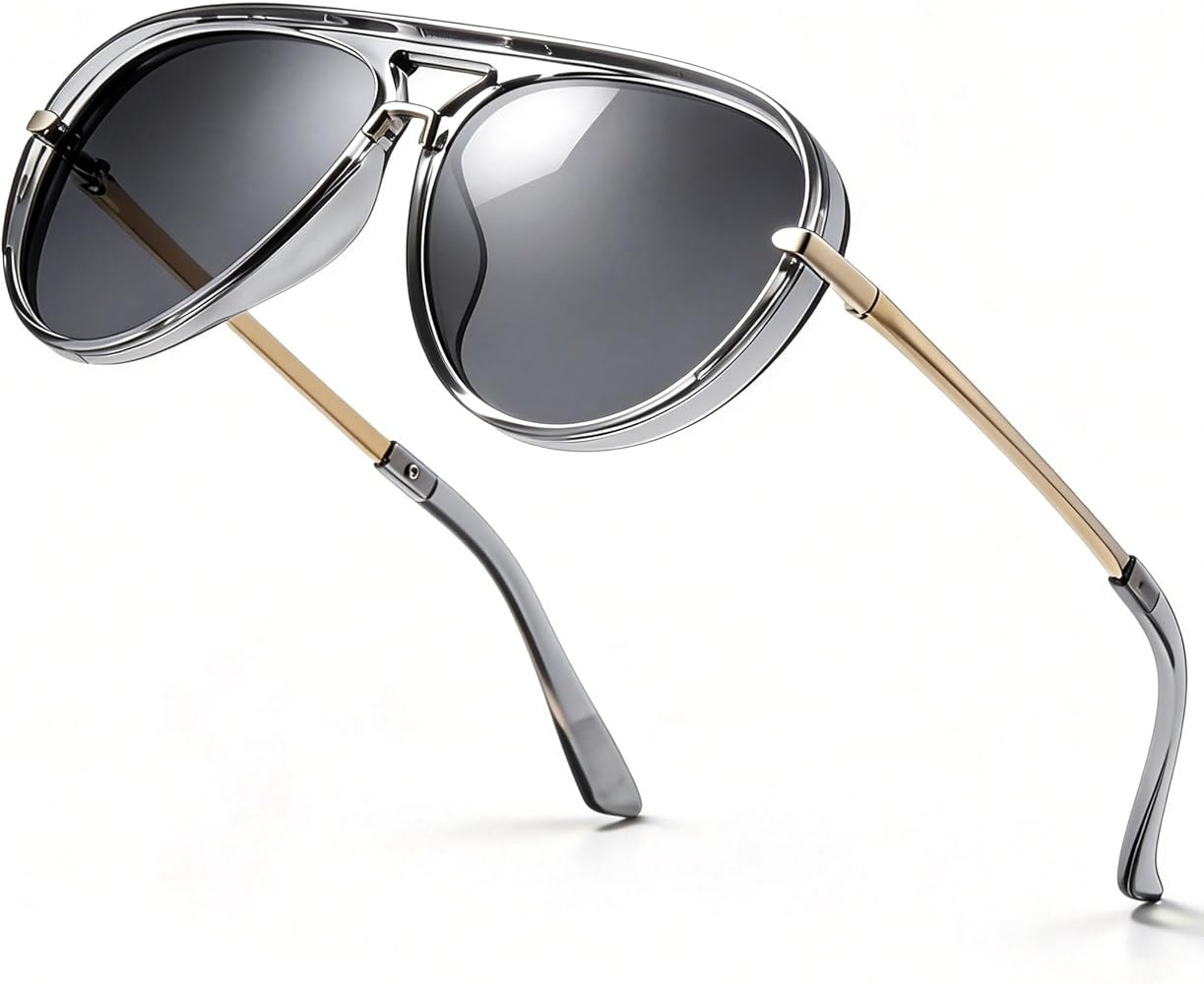 SIPHEW Retro Aviator Sunglasses for Women Trendy Shades Oversized Vintage Double Bridge Sun Glass... | Amazon (US)