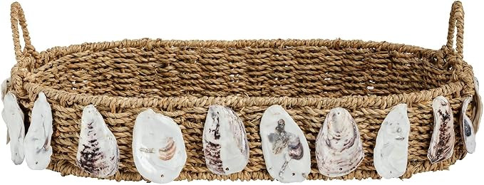 Mud Pie Brown Water Hyacinth Woven Oyster Shell Tray | Amazon (US)