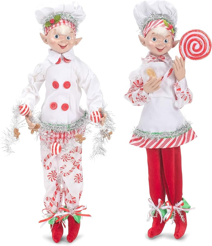 RAZ Imports Kringle Candy Co. 16" Posable Elf Asst of 2 (White/Red) | Amazon (US)