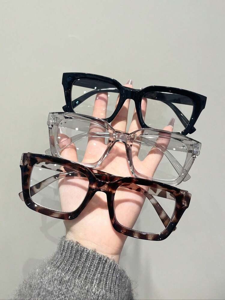 3pcs Plastic Geometric Full Frame Leopard Women Clear Glasses For Street-Photography Holiday Gift Fashion Accessories | SHEIN