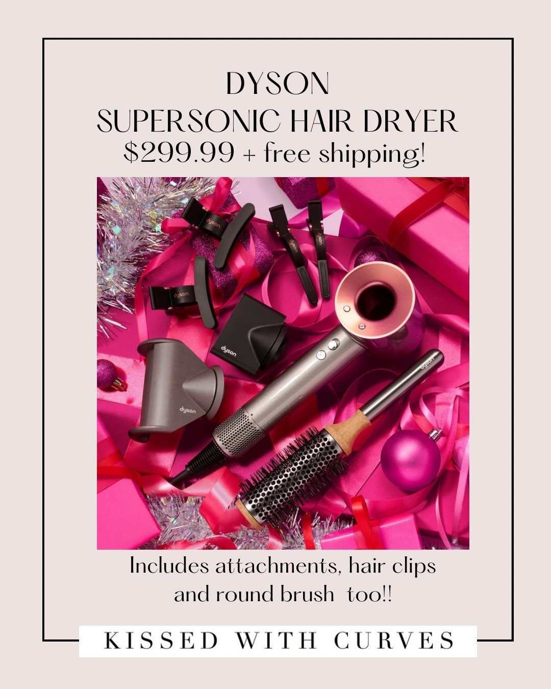 Dyson supersonic hair dryer and accessories on sale for $299.99 + free shipping! Great splurge gift idea for her (or yourself!) for the holidays. Includes attachments, hair clips and round brush along with this awesome hair dryer. I’ve had mine for years and absolutely love it! Reduces drying time and definitely one of my favorite beauty purchases!

#LTKGiftGuide #LTKBeauty #LTKSaleAlert