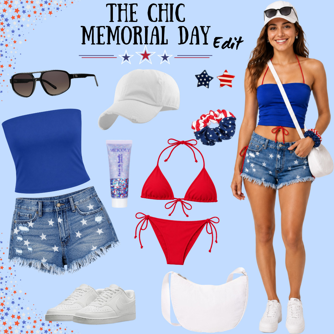 The Chic Memorial Day Edit 🇺🇸

I did the digging so you don’t have to — this red, white & blue edit features affordable Amazon finds plus pieces people already love most on my LTK!!

I pulled together easy outfit staples, statement denim, comfy sneakers, and cute accessories that feel festive without looking cheesy.

Think Memorial Day weekend, Fourth of July, backyard BBQs, lake days, pool parties, beach trips, fireworks, country concerts, and summer plans where you want to look cute but still feel effortless.

The star denim shorts make the look fun, while the blue tube top, red bikini, white sneakers, baseball cap, sunglasses, scrunchie, lip gloss, and shoulder bag keep it wearable, casual, and easy to mix and match.

It’s patriotic, chic, and actually useful beyond one holiday — the kind of outfit formula you can rewear for summer weekends, vacation, beach days, and hot-weather plans.

Perfect for Memorial Day outfits, Fourth of July outfits, patriotic summer outfits, affordable Amazon fashion, Amazon summer outfits, red white and blue outfit ideas, BBQ outfits, pool party outfits, beach vacation outfits, denim shorts outfits, tube top outfits, white sneaker outfits, summer party looks, and easy casual summer style.

↓ Everything is linked!

#LTKActive #LTKSaleAlert #LTKTravel