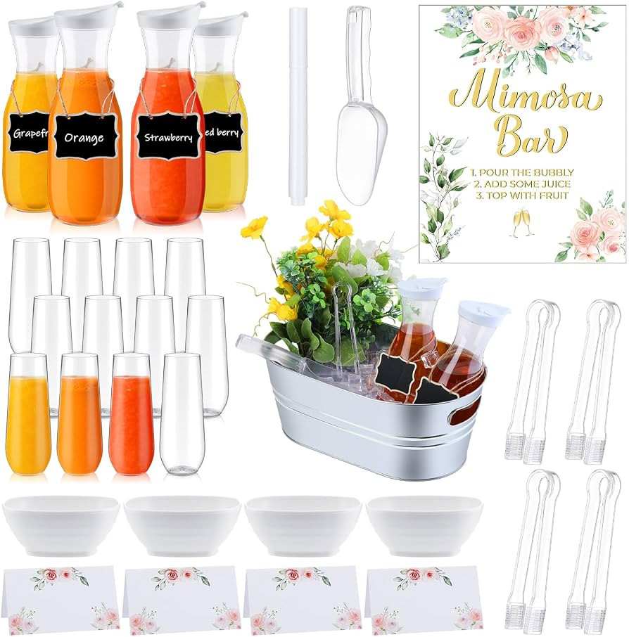 36 Pcs Party Supplies Includes Galvanized Tub, 1L Carafe with Lid, Glasses, White Bowl, Sign, Cha... | Amazon (US)