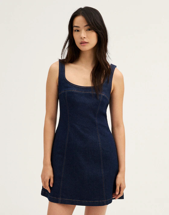 Denim Seamed Squareneck Mini Dress | Madewell