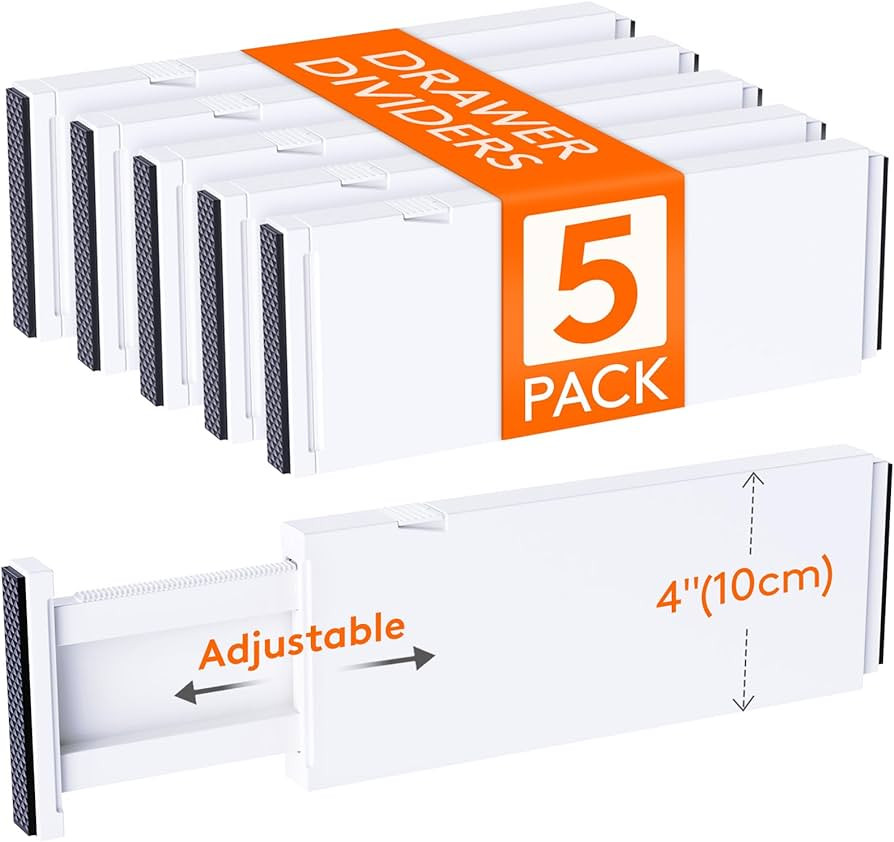 Lifewit 5 Pack Drawer Dividers 4" High, 11-17" Adjustable Dresser Drawer Organizers for Clothes, ... | Amazon (US)