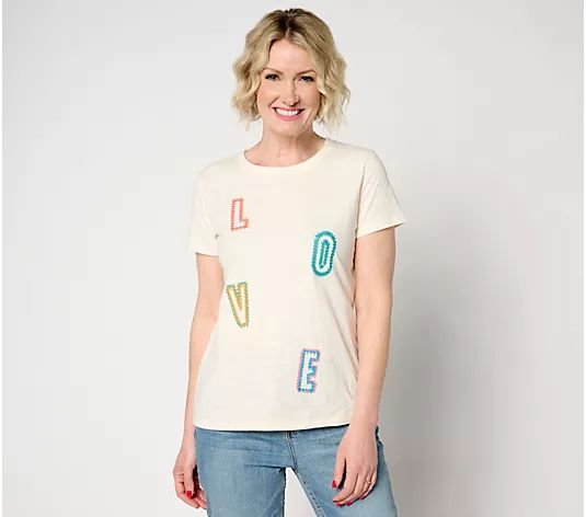 Peace Love World Pride Love Embroidered Tee - QVC.com | QVC