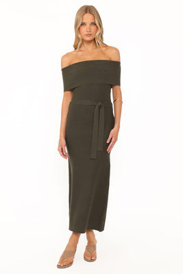 Colleen Off Shoulder Maxi Dress - Olive Green | Petal & Pup (US)