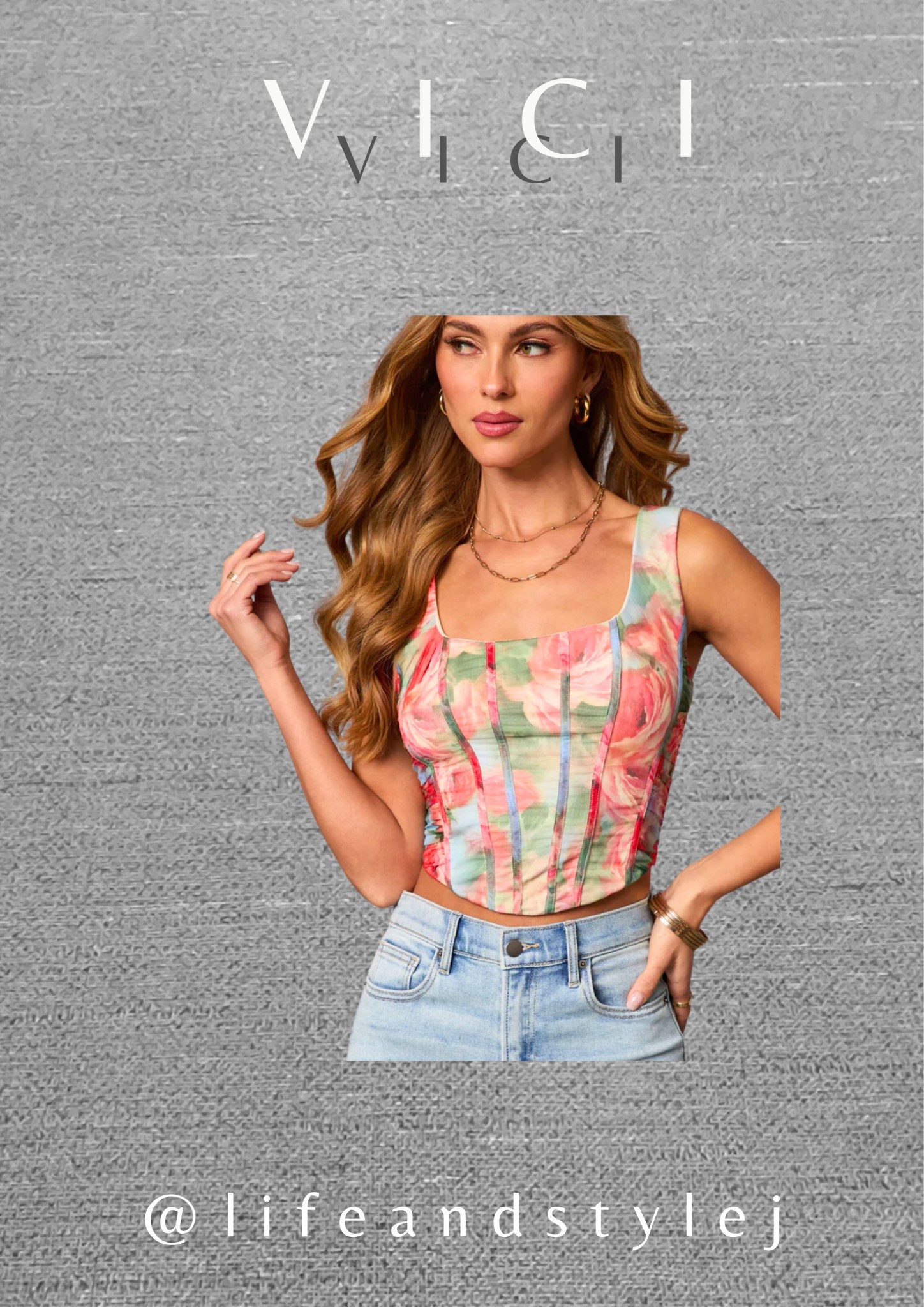 The Vici Early Light floral mesh corset top brings modern romance to midlife style with a flattering structured fit. Pair it with high rise denim or a sleek midi skirt and add a soft layer for an ageless look that feels confident and current. Use code SAVE30 for a limited time discount. #midlifefashion #agelessstyle #modernromance #elevatedcasual #confidentstyle
