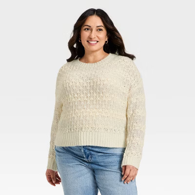 Women's Openwork Slub Crewneck Pullover Sweater - Universal Thread™ | Target