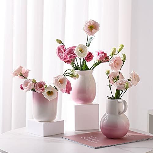 Vases Set of 3 White Ceramic Cute Vases Small Flower Vase for Home Décor (A Set/Pink and White Color | Amazon (US)