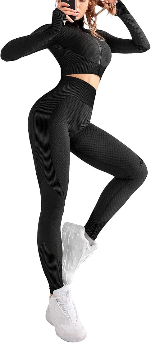 EUYZOU Womens High Waisted Workout Sets 2 Piece - Seamless Sports Legging Crisscross Bra Yoga Gym... | Amazon (US)