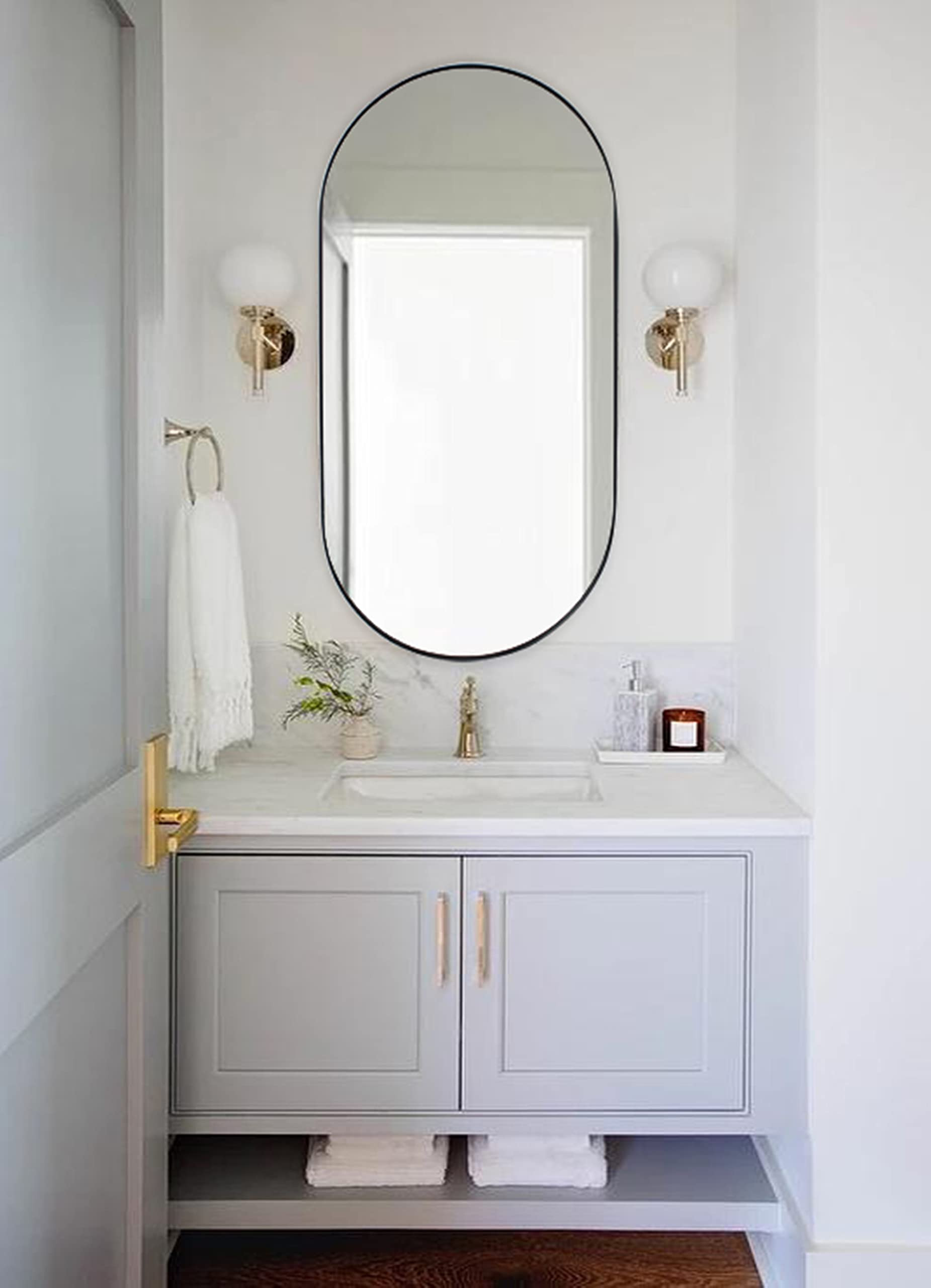 Amazon.com: TEHOME Brushed Gold Oval Bathroom Mirror 20x40'' Pill Shaped Oblong Vanity Mirror Met... | Amazon (US)