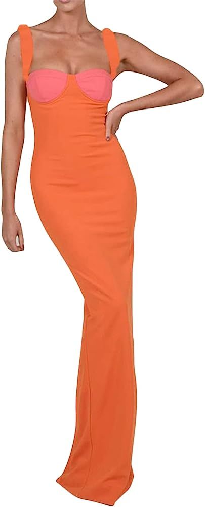 Sexy Hollow Out Maxi Split Dress for Women Spaghetti Strap Halter Backless Cami Dress Cocktail Party | Amazon (US)