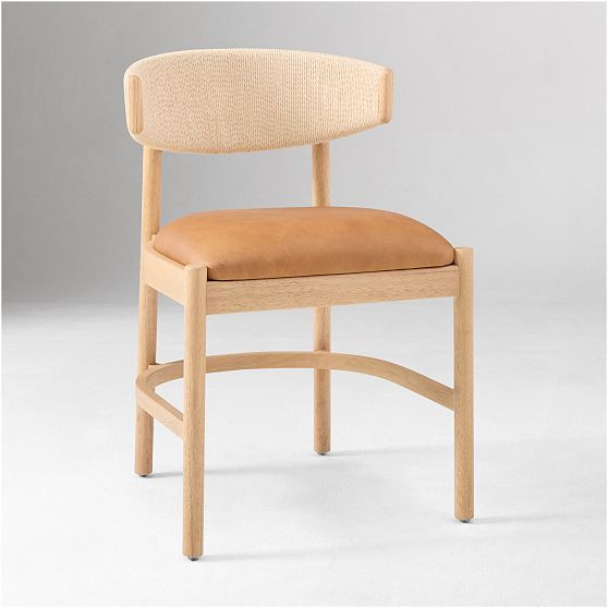 Ezra Dining Chair, Ludlow Leather, Sesame, Blonde | West Elm (US)