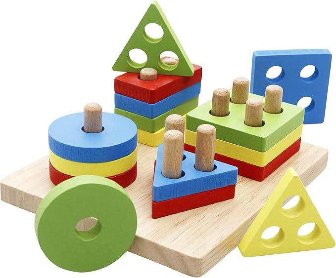 Lewo Wooden Puzzle Toddler Toys Shapes Sorter Preschool Geometric Blocks Stacking Games for Kids | Amazon (US)