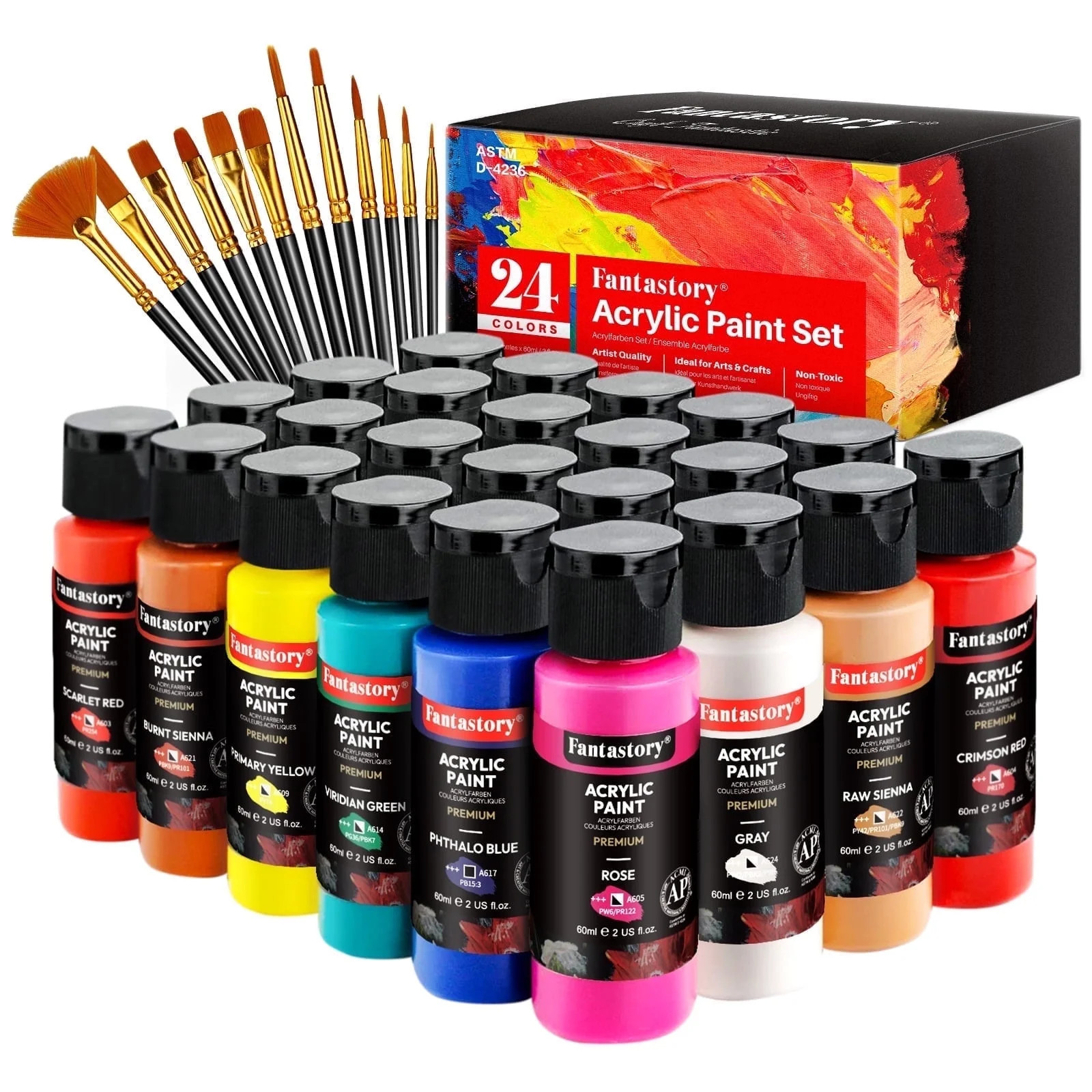Acrylic Paint Set - 24 Classic Colors (2oz), Craft Paint Kit with 12 Brushes | Walmart (US)