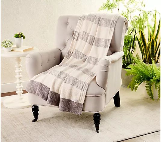 Barefoot Dreams CozyChic Stripe Border Mix 45" x 60" Blanket - QVC.com | QVC