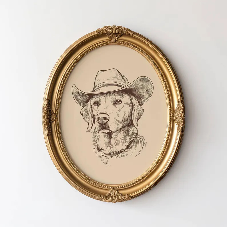 Vintage Cowboy Lab Sketch, Cowboy Dog Art, Dog Wall Art, Cowboy Decor, Cowboy Wall Art, Western D... | Etsy (US)