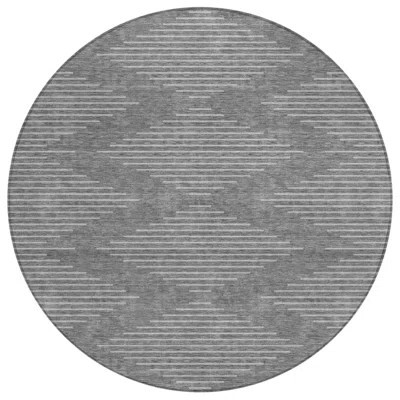 8' Charcoal And Silver Round Geometric Washable Indoor Outdoor Area Rug | Wayfair North America