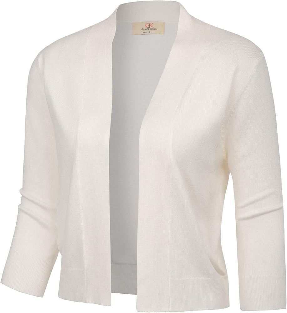 GRACE KARIN Women's 3/4 Sleeve Cardigan Knit Sweaters Cropped Open Front Shrug Bolero… | Amazon (US)