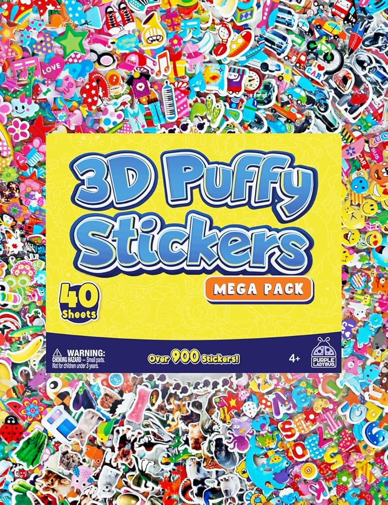PURPLE LADYBUG 3D Puffy Stickers for Kids in Bulk - 40 Assorted Sticker Sheets with 950+ Cute Puf... | Amazon (US)