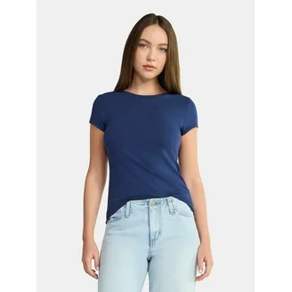 No Boundaries Ribbed Crewneck Tee with Long Sleeves, 1 or 2-Pack, Women's & Women's Plus XXS-XXL | Walmart (US)