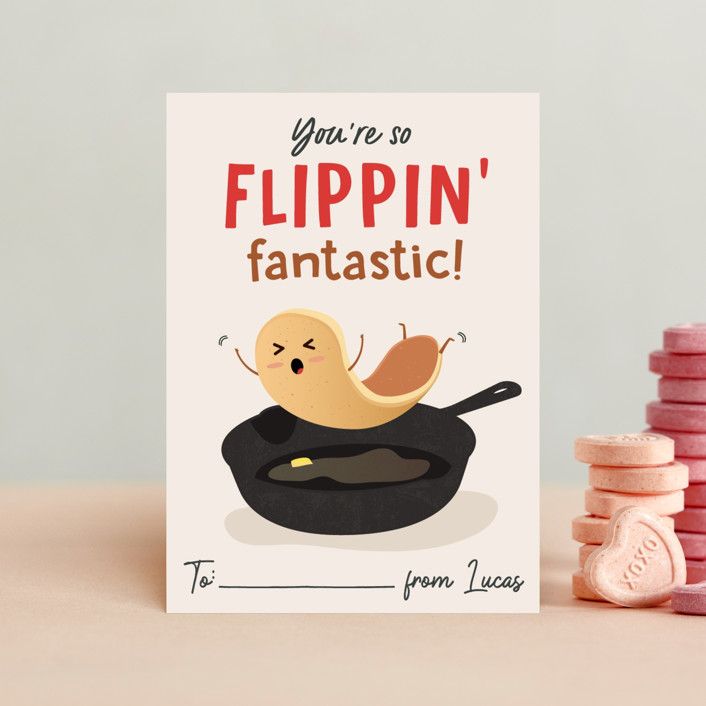 "Flippin' Fantastic" - Customizable Classroom Valentine's Cards in Beige by Erica Krystek. | Minted
