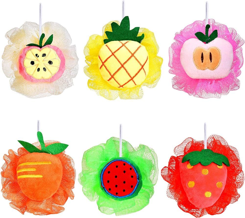 6 Pieces Cute Fruit Bath Shower Sponge Loofahs Mesh Pouf Shower Ball Colorful Cartoon Body Scrubb... | Amazon (US)