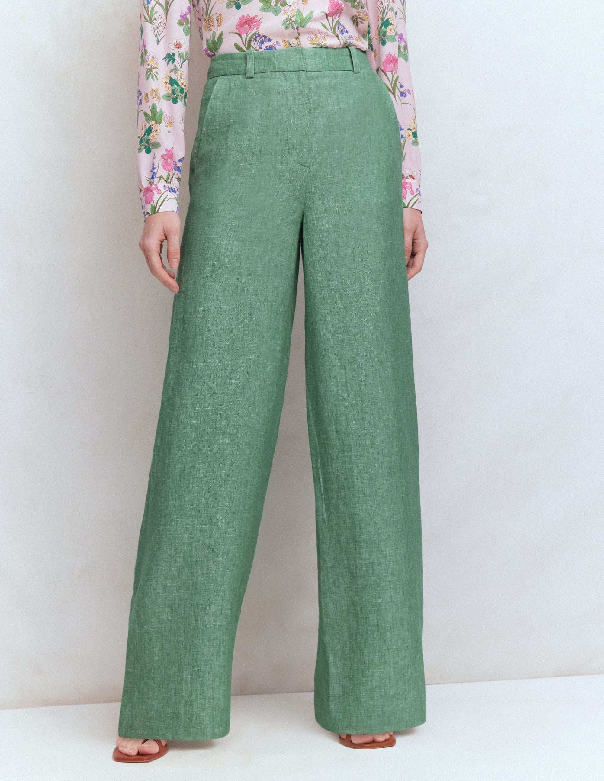 Belgravia Linen Trousers-Aloe Green Chambray | Boden UK