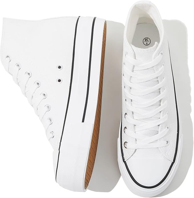 SERNIAL Women's High Top Platform Sneakers PU Leather Platform Shoe White Tennis Shoes for Women | Amazon (US)