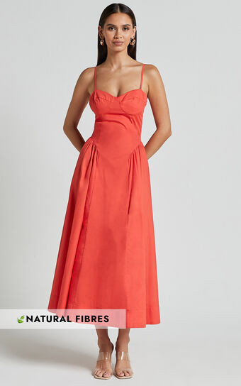 Carla Midi Dress - Strappy Sweetheart Fit and Flare Dress in Scarlet | Showpo (US, UK & Europe)