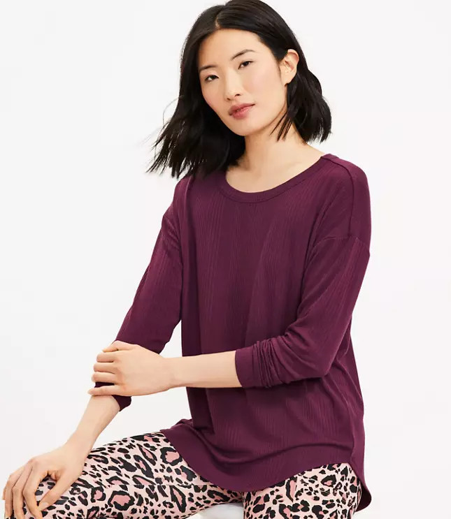 Lou & Grey Ribbed Signaturesoft Jersey Shirttail Top | LOFT
