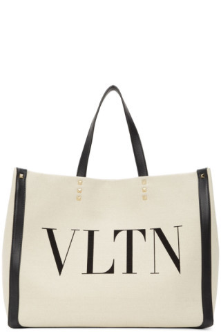 Beige Valentino Garavani Small Canvas Tote | SSENSE 