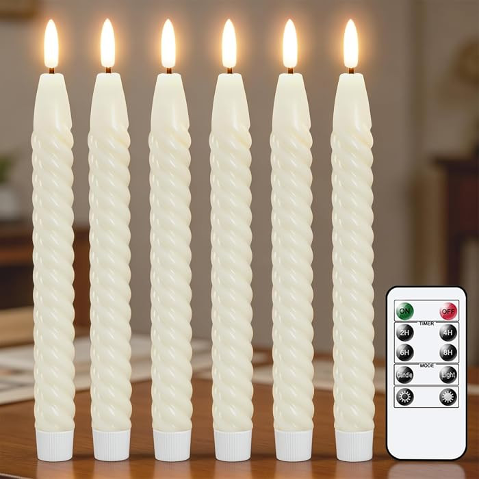 Flameless Taper Candles Real Wax Flickering with Remote Timer, Pastel Ivory 3D Wick LED Spiral Ca... | Amazon (US)