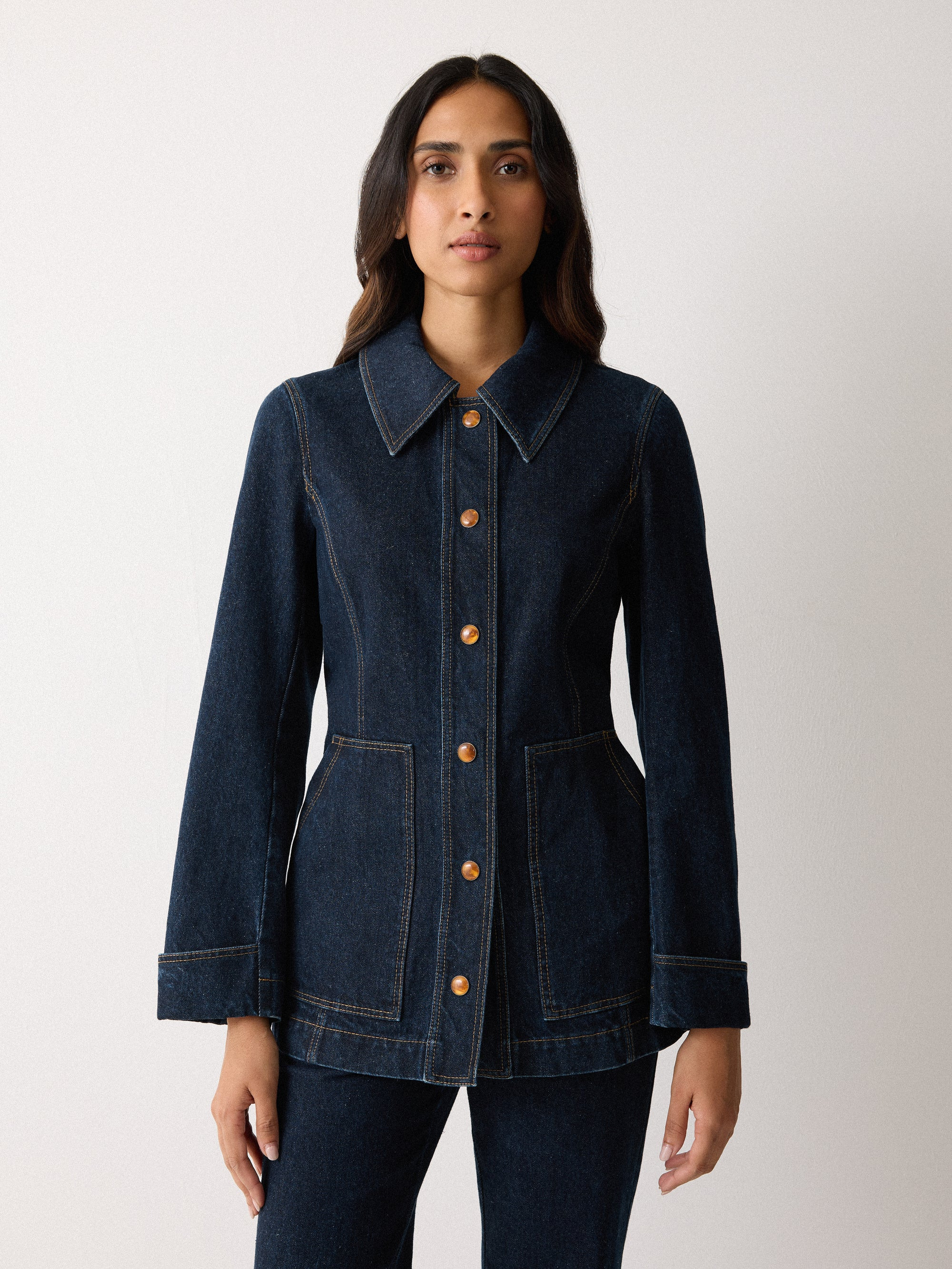 Denim Tailored Panelled Jacket | Indigo | Jigsaw (UK)