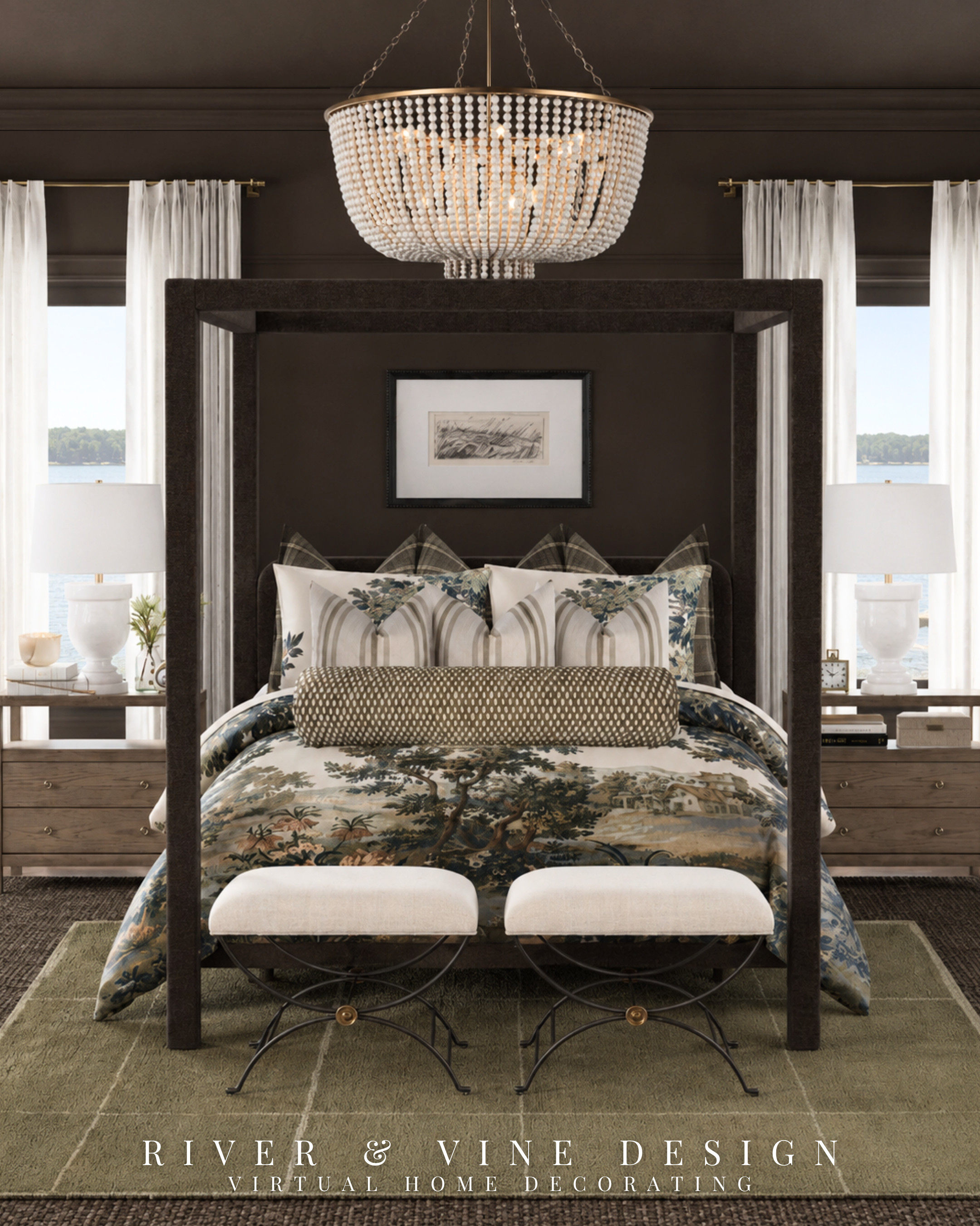 Ever finish decorating a bedroom and still wonder why it doesn’t quite feel finished?

Usually, it isn’t missing more pieces—it’s missing visual hierarchy. Here, the scenic-print bedding leads the color story, while the tailored stripe, restrained plaid and small-scale geometric bolster add contrast without competing for attention. Color-drenching the walls, trim and ceiling creates an enveloping backdrop, balanced by ivory drapery, white lamps and lighter upholstery.

The designer rule for mixing patterns: vary the scale and motif, then repeat a controlled palette to keep the room layered rather than busy.

See the product details for the bedding, lighting, furniture and finishing layers. Are you choosing color drenching or wallpaper?

moody primary bedroom, brown color-drenched bedroom, modern traditional bedroom, patterned bedroom decor, layered bedding ideas, brown and blue bedroom, dark brown bedroom walls, traditional canopy bed

I may receive a commission from purchases made through my links.

#LTKHome