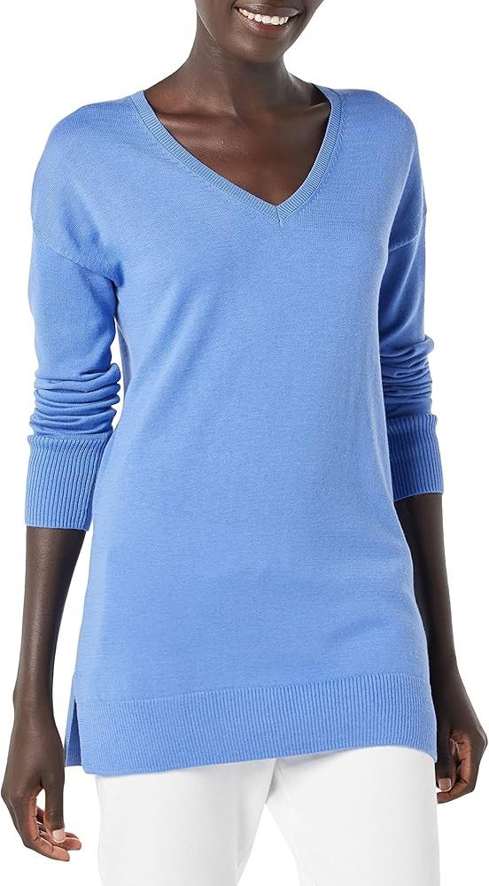Amazon Essentials Women's Lightweight V-Neck Tunic Sweater, Long Sleeve, Ribbed (Available in Plu... | Amazon (US)