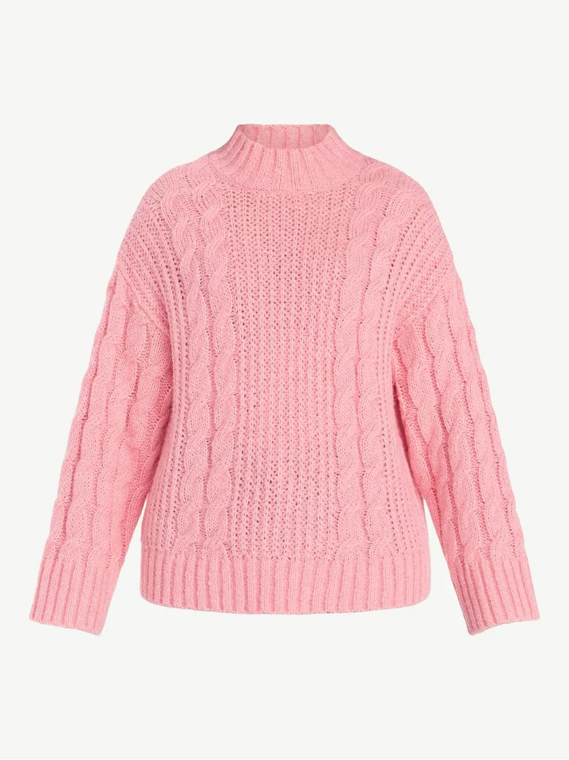 Scoop Women’s Oversized Cable Knit Sweater, Midweight, Size XS-XXL | Walmart (US)