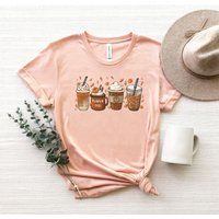 Fall Coffee Shirt, Pumpkin Spice Cute Lover Tee Halloween Latte Drink Cup, Thanksgiving T | Etsy (US)