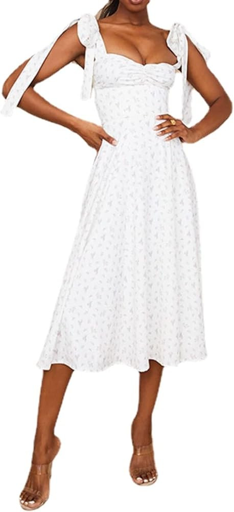 Summer Spring Floral Dress Women's Sexy Casual Fashion Sundress Midi Slip Backless Pleated Slit W... | Amazon (US)