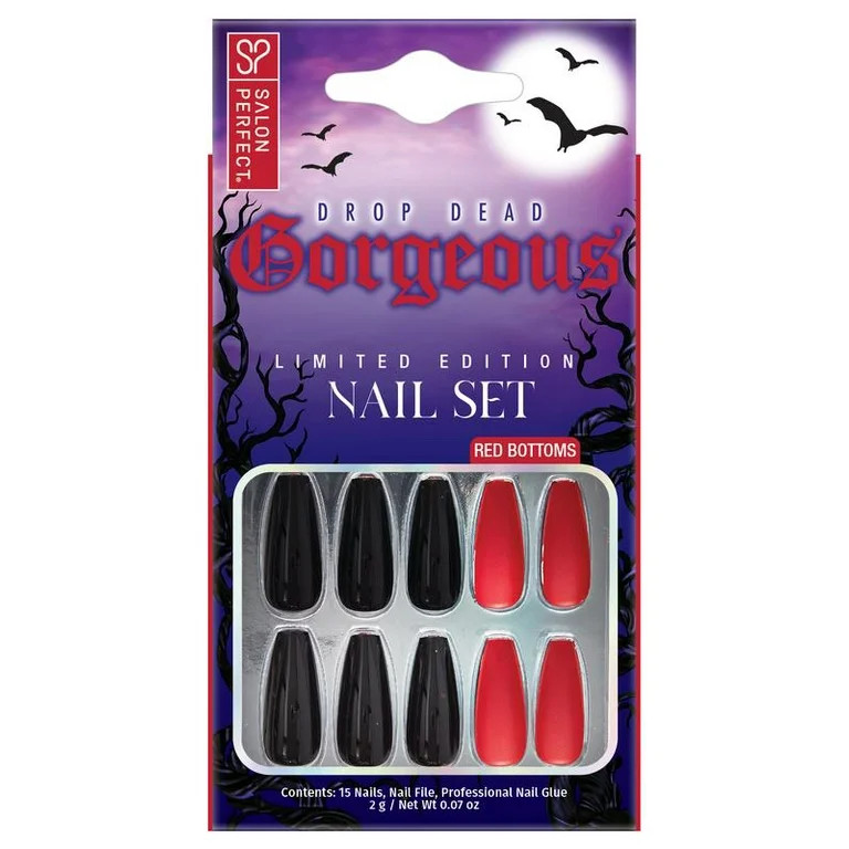 Salon Perfect Halloween Press On Nails, 231 Black Louboutin Coffin Fake Nail Kit, 30 Nails | Walmart (US)