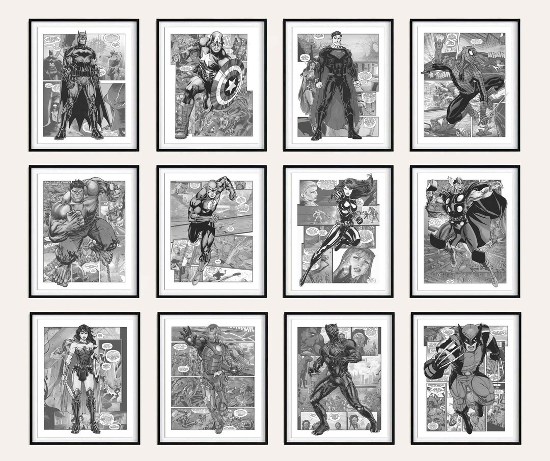 Set 12 superhero download print, digital superhero poster, printable superhero art for nursery he... | Etsy (CAD)
