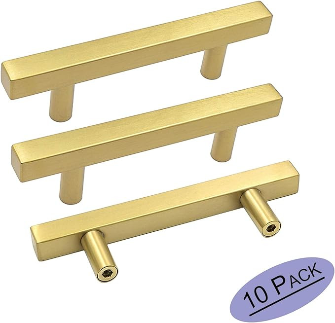goldenwarm Brass Kitchen Hardware 3in(76mm) Gold Drawer Pulls 10Pack - LS1212GD76 Brass Cabinet P... | Amazon (US)