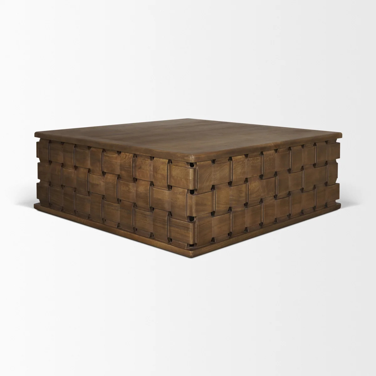Niya 48" Dark Brown Wood W/ Carved Woven Base Square Coffee Table | Wayfair North America